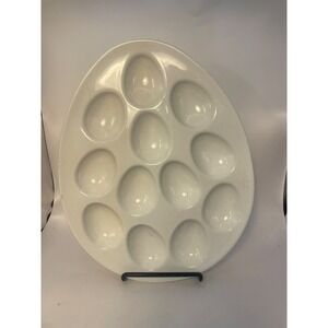 White Oval Egg Shaped Ceramic Deviled Egg Plate Tray